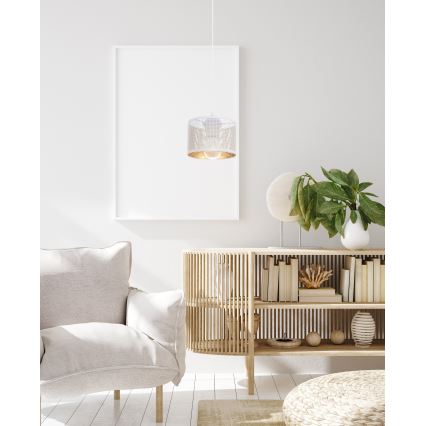 Ljuskrona med textilsladd ALDO 1xE27/60W/230V diameter 15 cm vit