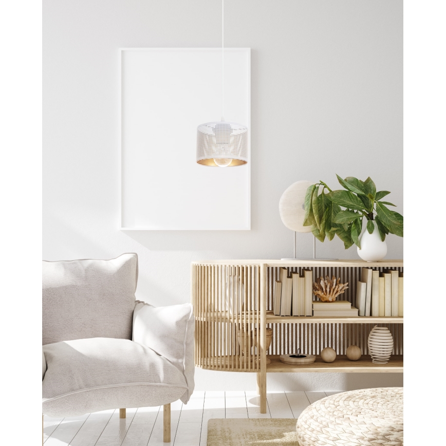 Ljuskrona med textilsladd ALDO 1xE27/60W/230V diameter 15 cm vit
