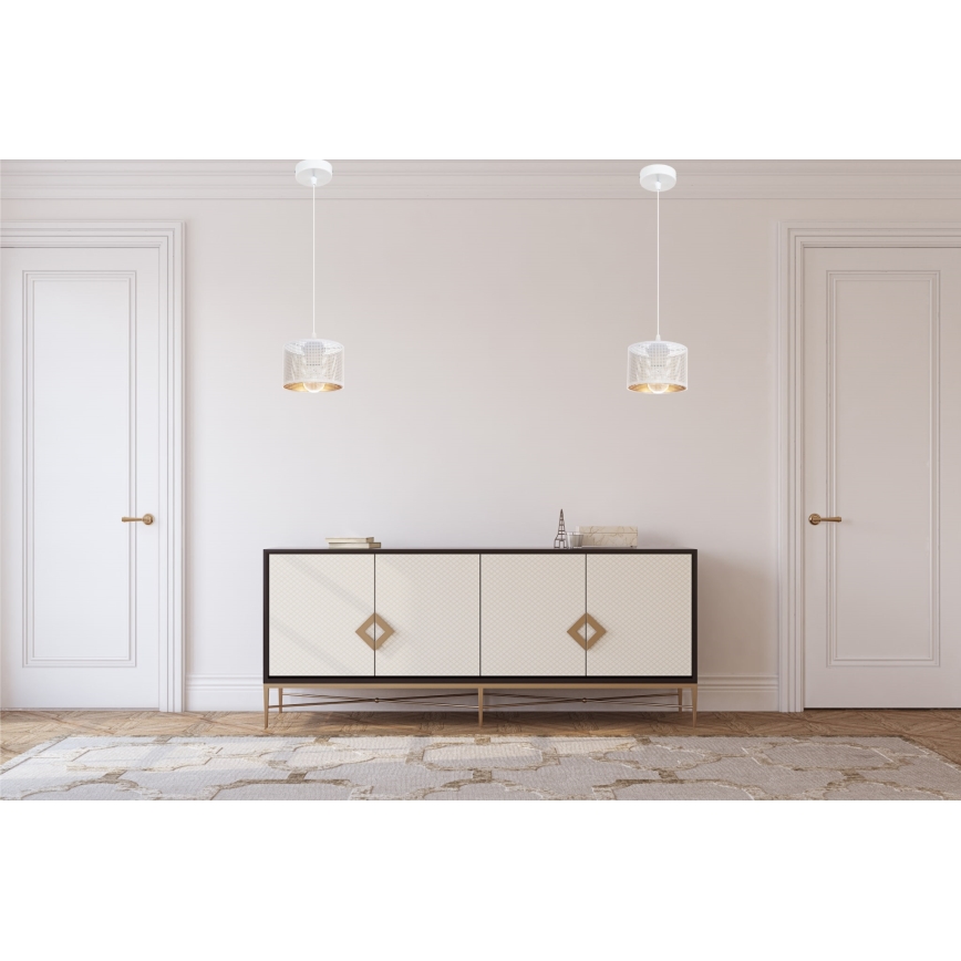Ljuskrona med textilsladd ALDO 1xE27/60W/230V diameter 15 cm vit