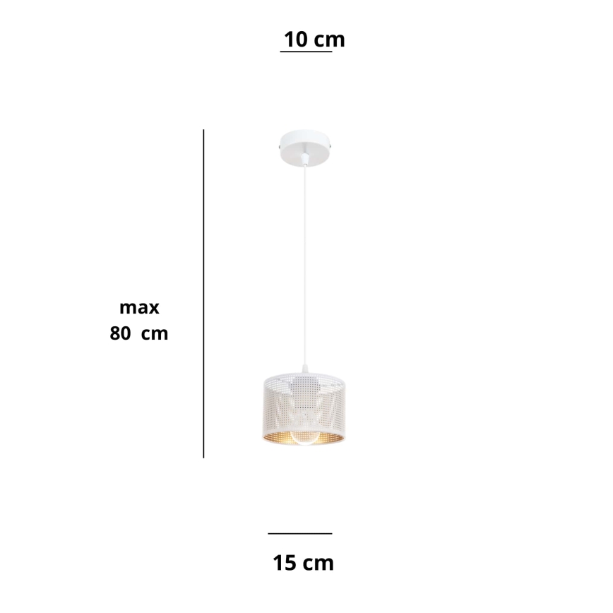 Ljuskrona med textilsladd ALDO 1xE27/60W/230V diameter 15 cm vit