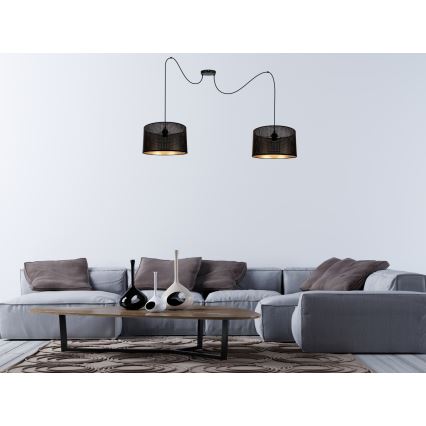 Ljuskrona med textilsladd ALDO 2xE27/60W/230V spindel svart