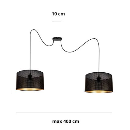Ljuskrona med textilsladd ALDO 2xE27/60W/230V spindel svart