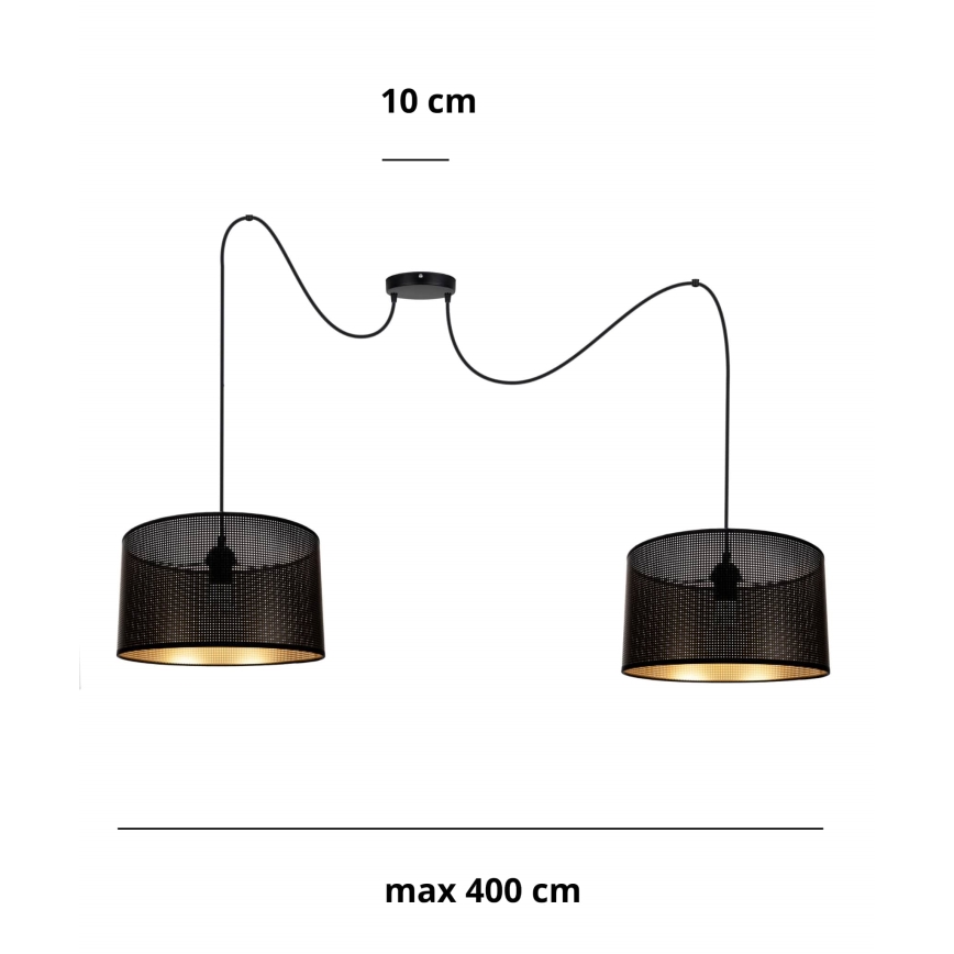 Ljuskrona med textilsladd ALDO 2xE27/60W/230V spindel svart