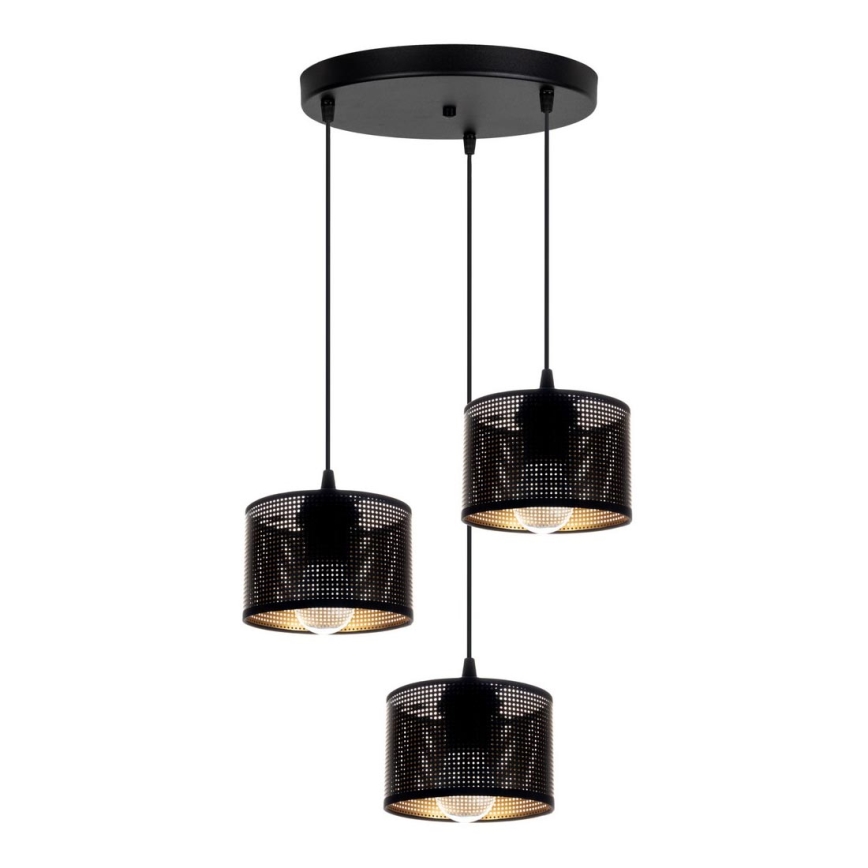 Ljuskrona med textilsladd ALDO 3xE27/60W/230V diameter 40 cm svart