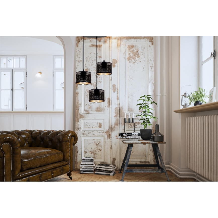 Ljuskrona med textilsladd ALDO 3xE27/60W/230V diameter 40 cm svart