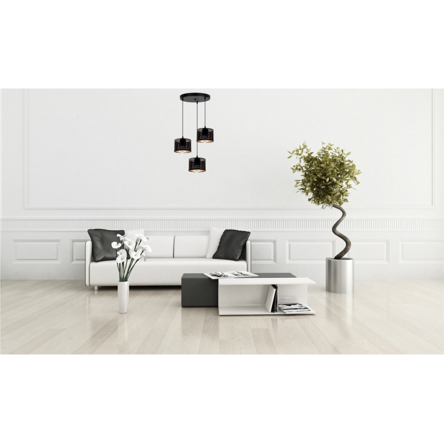 Ljuskrona med textilsladd ALDO 3xE27/60W/230V diameter 40 cm svart