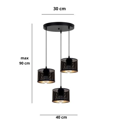 Ljuskrona med textilsladd ALDO 3xE27/60W/230V diameter 40 cm svart