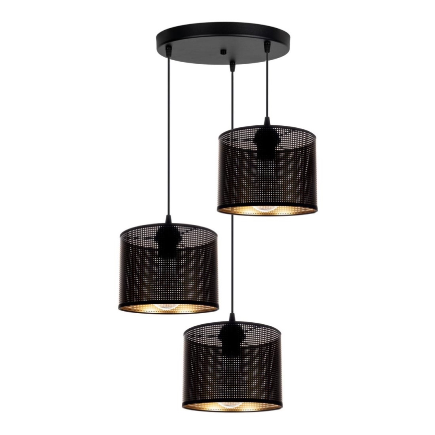 Ljuskrona med textilsladd ALDO 3xE27/60W/230V diameter 45 cm svart