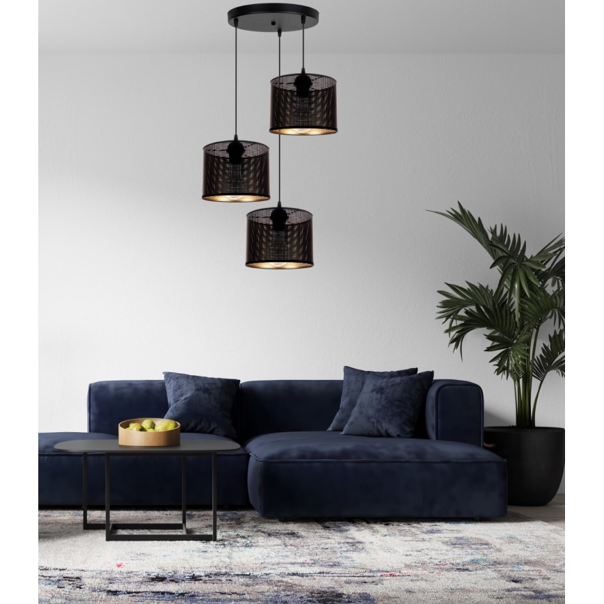 Ljuskrona med textilsladd ALDO 3xE27/60W/230V diameter 45 cm svart