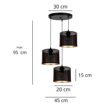 Ljuskrona med textilsladd ALDO 3xE27/60W/230V diameter 45 cm svart
