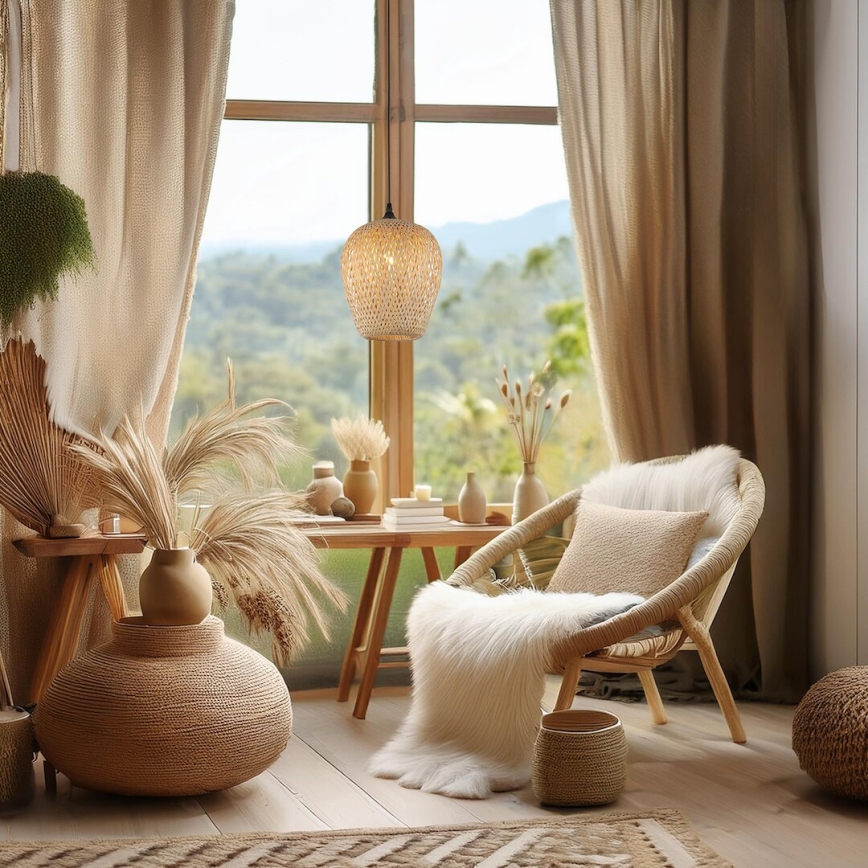 Ljuskrona med textilsladd ALMA 1xE27/60W/230V diameter 23 cm bambu