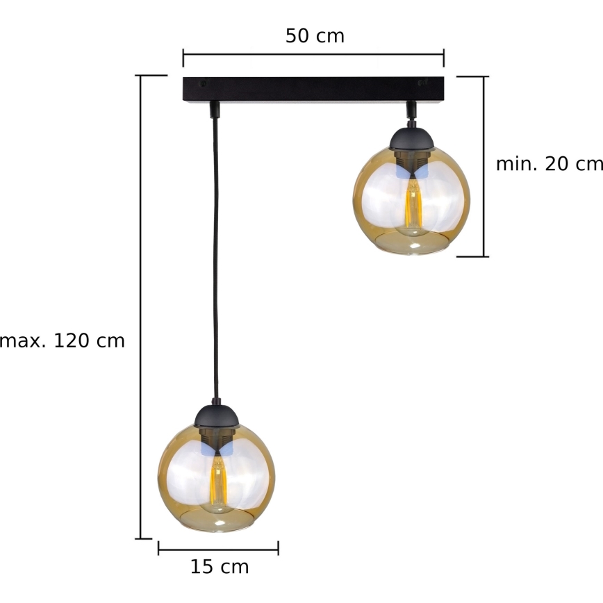 Ljuskrona med textilsladd AMBRE BLACK 2xE27/60W/230V