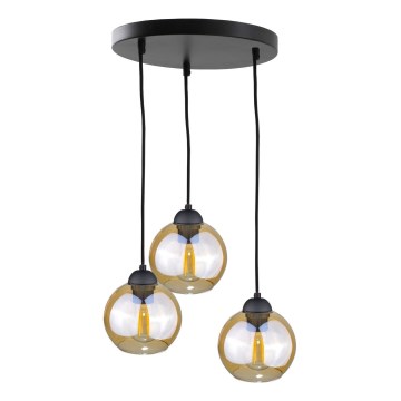 Ljuskrona med textilsladd AMBRE BLACK 3xE27/60W/230V diameter 30 cm