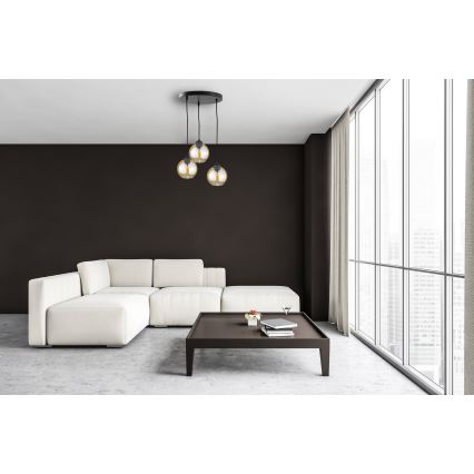 Ljuskrona med textilsladd AMBRE BLACK 3xE27/60W/230V diameter 30 cm