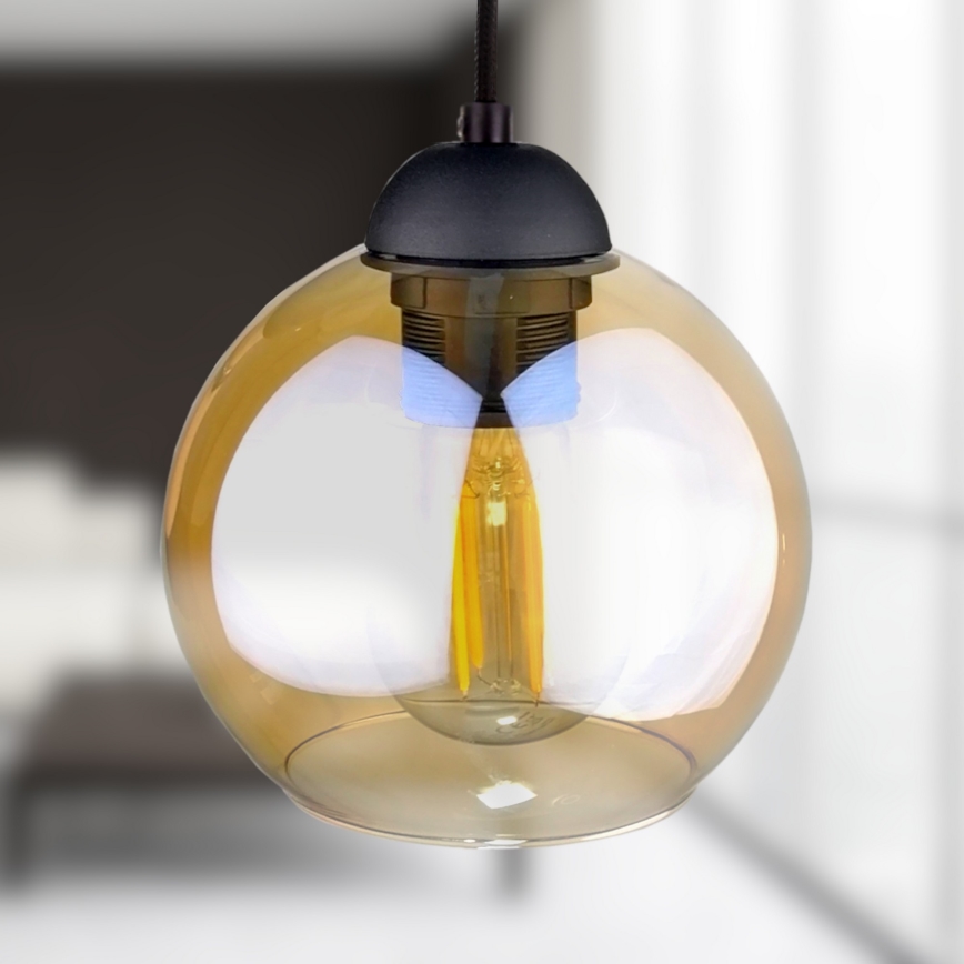 Ljuskrona med textilsladd AMBRE BLACK 3xE27/60W/230V diameter 30 cm