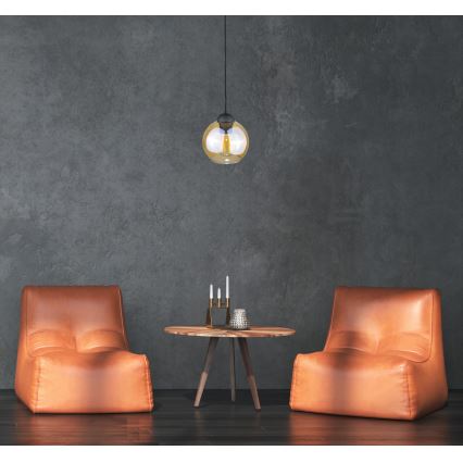 Ljuskrona med textilsladd AMBRE WOOD 1xE27/60W/230V