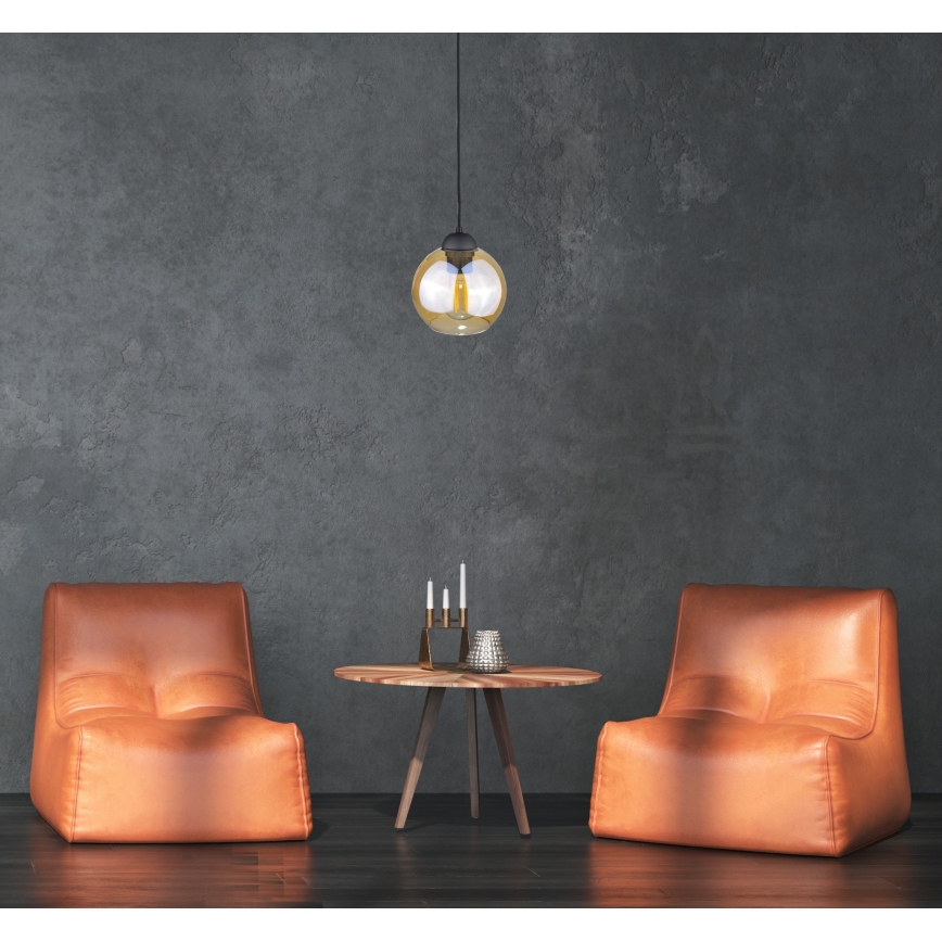 Ljuskrona med textilsladd AMBRE WOOD 1xE27/60W/230V