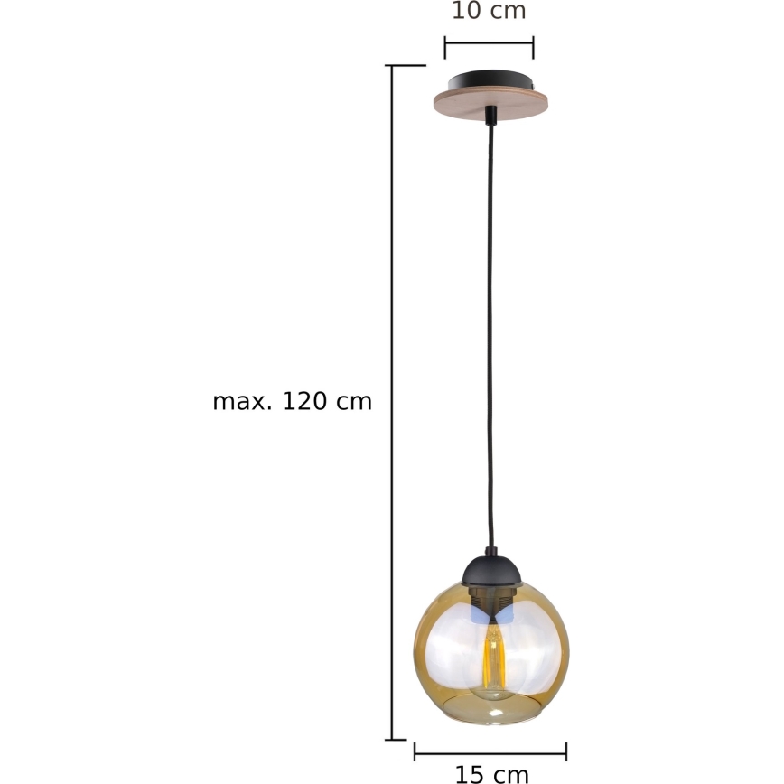 Ljuskrona med textilsladd AMBRE WOOD 1xE27/60W/230V