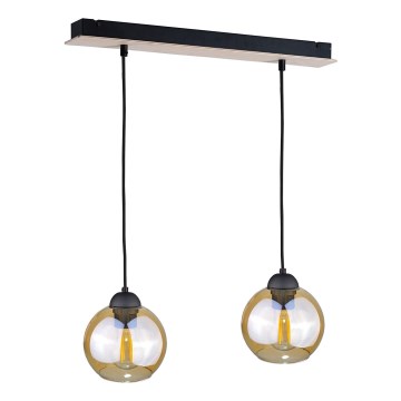 Ljuskrona med textilsladd AMBRE WOOD 2xE27/60W/230V