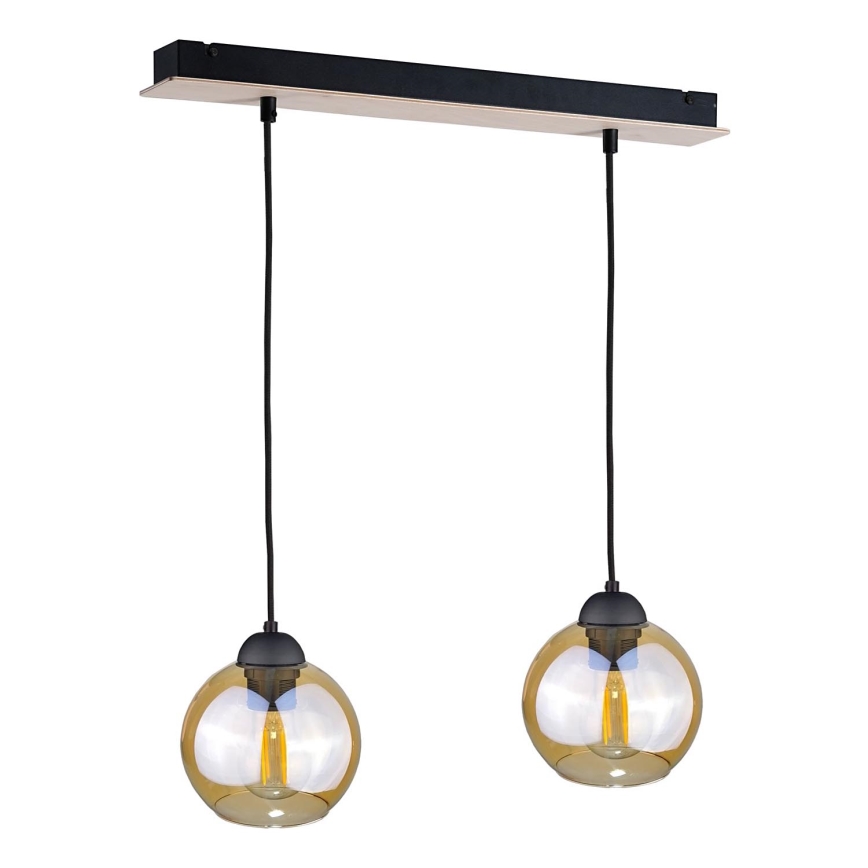 Ljuskrona med textilsladd AMBRE WOOD 2xE27/60W/230V