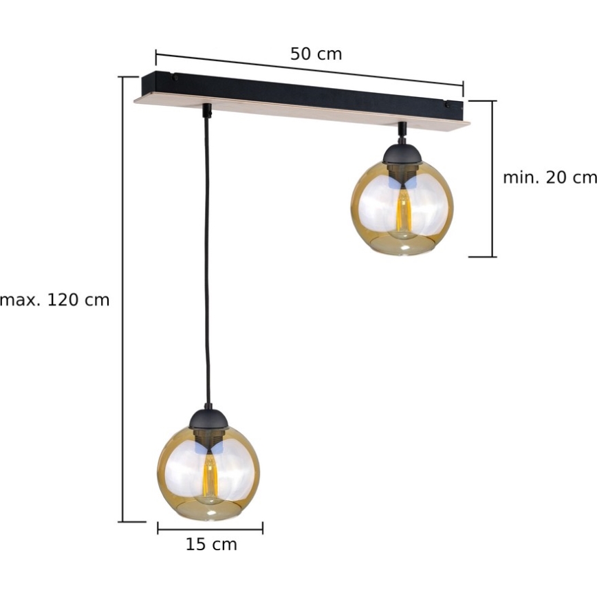 Ljuskrona med textilsladd AMBRE WOOD 2xE27/60W/230V