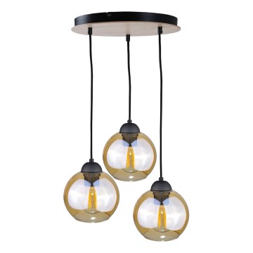 Ljuskrona med textilsladd AMBRE WOOD 3xE27/60W/230V diameter 30 cm