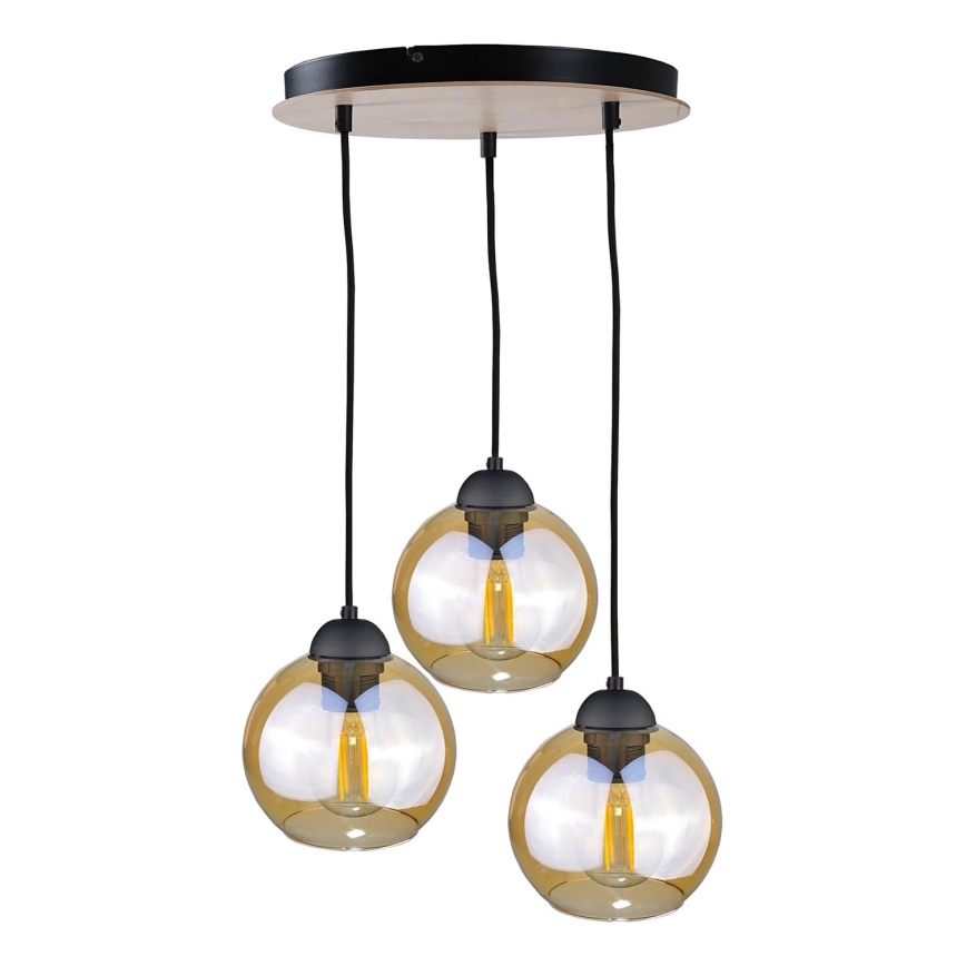 Ljuskrona med textilsladd AMBRE WOOD 3xE27/60W/230V diameter 30 cm