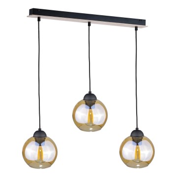 Ljuskrona med textilsladd AMBRE WOOD 3xE27/60W/230V