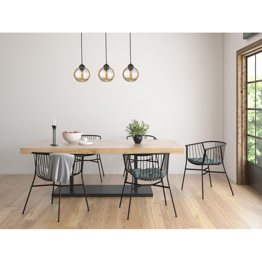Ljuskrona med textilsladd AMBRE WOOD 3xE27/60W/230V