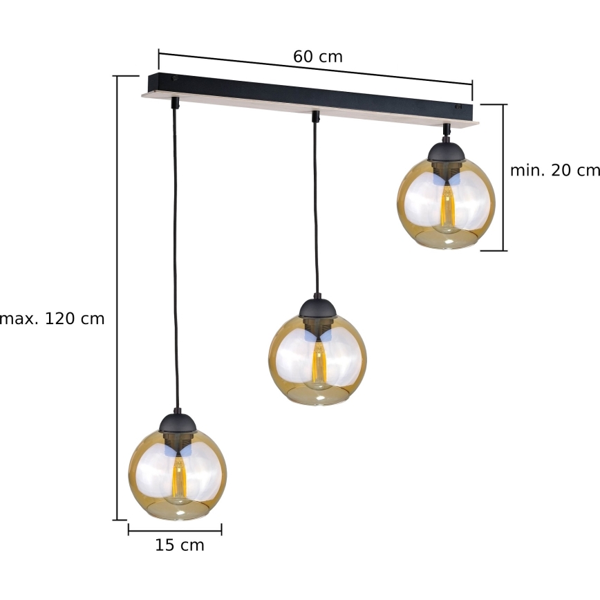 Ljuskrona med textilsladd AMBRE WOOD 3xE27/60W/230V