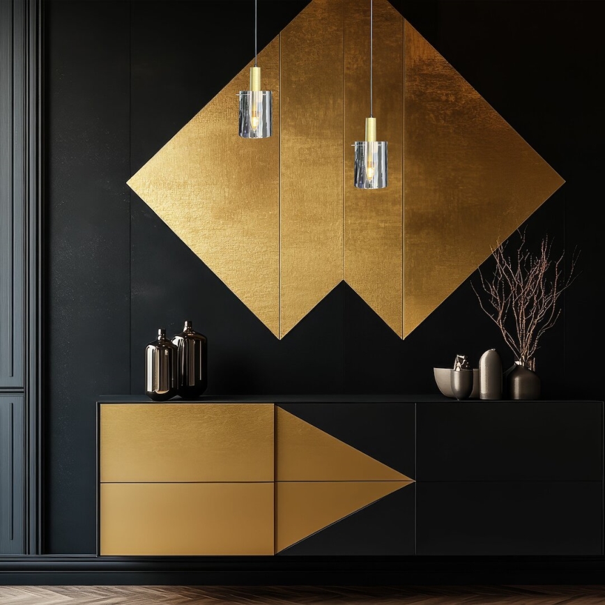 Ljuskrona med textilsladd ARCADIA 1xE27/60W/230V diameter 13 cm guld/rökig
