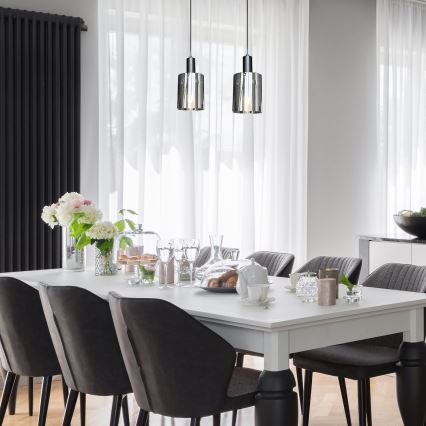 Ljuskrona med textilsladd ARCADIA 1xE27/60W/230V diameter 13 cm svart/rökig