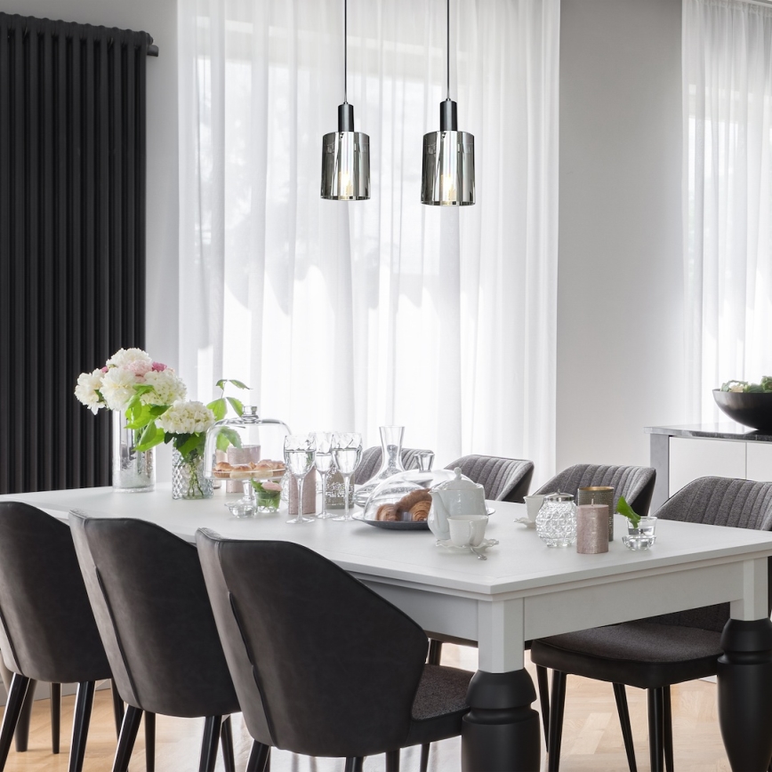Ljuskrona med textilsladd ARCADIA 1xE27/60W/230V diameter 13 cm svart/rökig