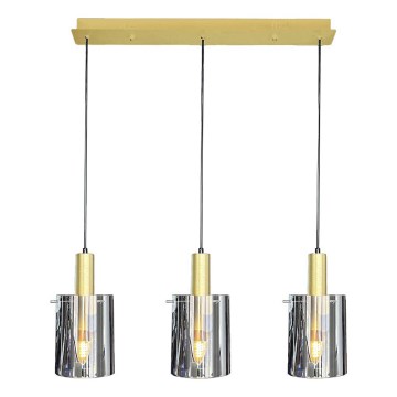 Ljuskrona med textilsladd ARCADIA 3xE27/60W/230V guld/rökig