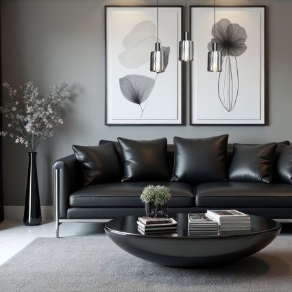 Ljuskrona med textilsladd ARCADIA 3xE27/60W/230V svart/rökig