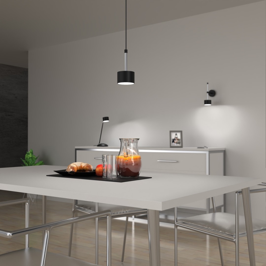 Ljuskrona med textilsladd ARENA 1xGX53/11W/230V svart/skinande krom