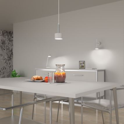Ljuskrona med textilsladd ARENA 1xGX53/11W/230V vit/skinande krom
