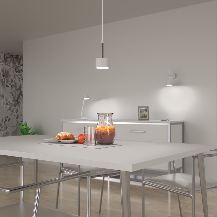 Ljuskrona med textilsladd ARENA 1xGX53/11W/230V vit/skinande krom