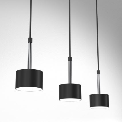 Ljuskrona med textilsladd ARENA 3xGX53/11W/230V svart/skinande krom