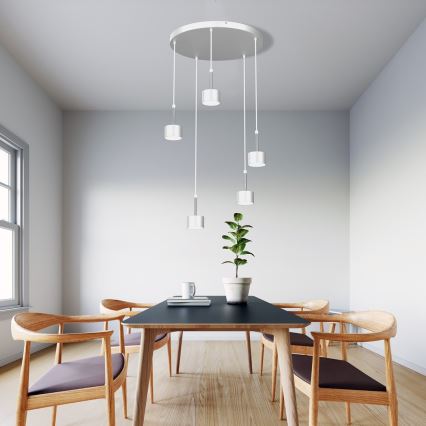 Ljuskrona med textilsladd ARENA 5xGX53/11W/230V vit/skinande krom