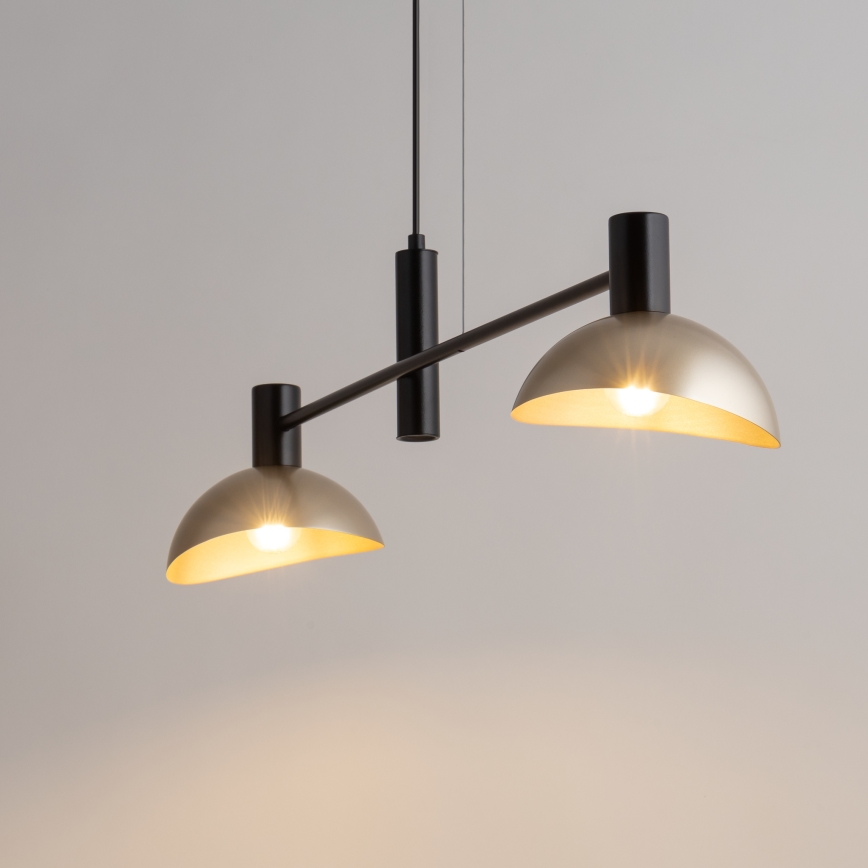 Ljuskrona med textilsladd ARTIS 2xE14/40W/230V svart/guld