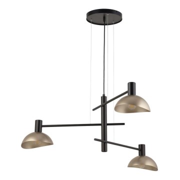 Ljuskrona med textilsladd ARTIS 3xE14/40W/230V svart/guld