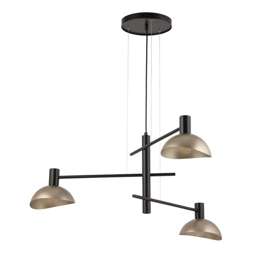 Ljuskrona med textilsladd ARTIS 3xE14/40W/230V svart/guld