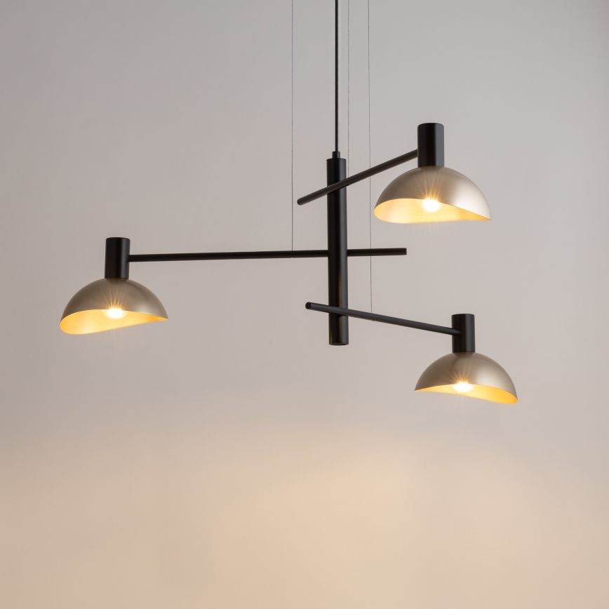 Ljuskrona med textilsladd ARTIS 3xE14/40W/230V svart/guld