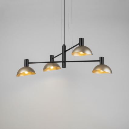 Ljuskrona med textilsladd ARTIS 4xE14/40W/230V svart/guld