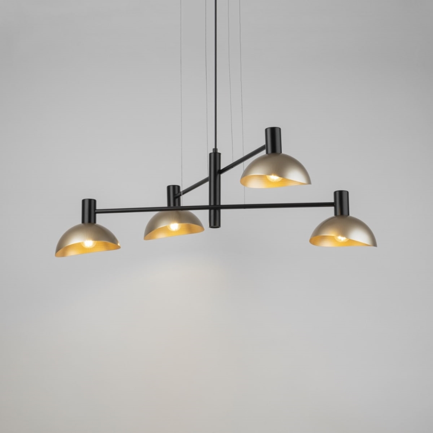 Ljuskrona med textilsladd ARTIS 4xE14/40W/230V svart/guld