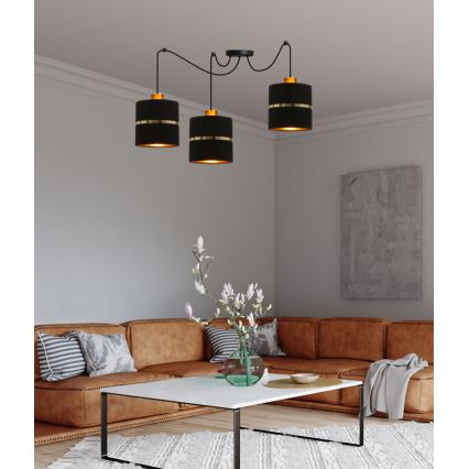 Ljuskrona med textilsladd ASSAM 3xE27/60W/230V svart