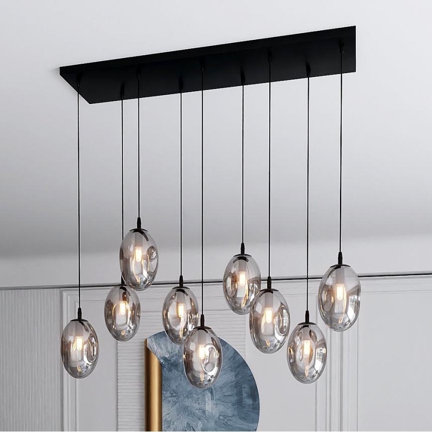 Ljuskrona med textilsladd ASTRAL 9xE14/10W/230V svart/rökig