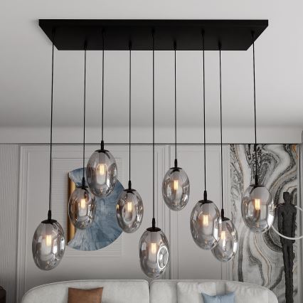 Ljuskrona med textilsladd ASTRAL 9xE14/10W/230V svart/rökig