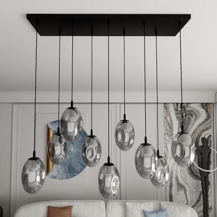 Ljuskrona med textilsladd ASTRAL 9xE14/10W/230V svart/rökig